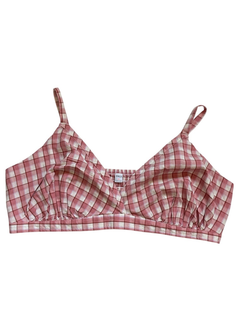 NWT Old Navy Bralette Top Cross Front Poplin Smocked  3X Pink Gingham